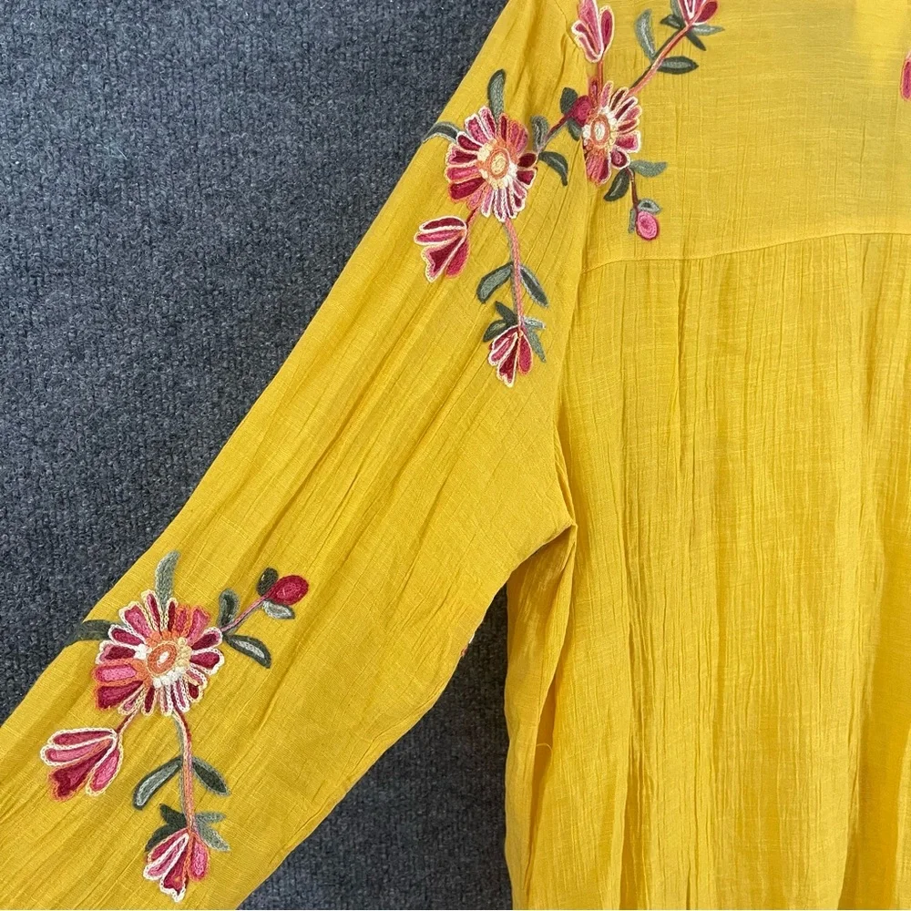 Anthropologie Fig and Flower Womens Embroidered Button Front Top Size 2X Yellow - Picture 5 of 9